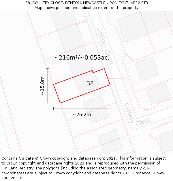 38, COLLIERY CLOSE, BENTON, NEWCASTLE UPON TYNE, NE12 9TR: Plot and title map