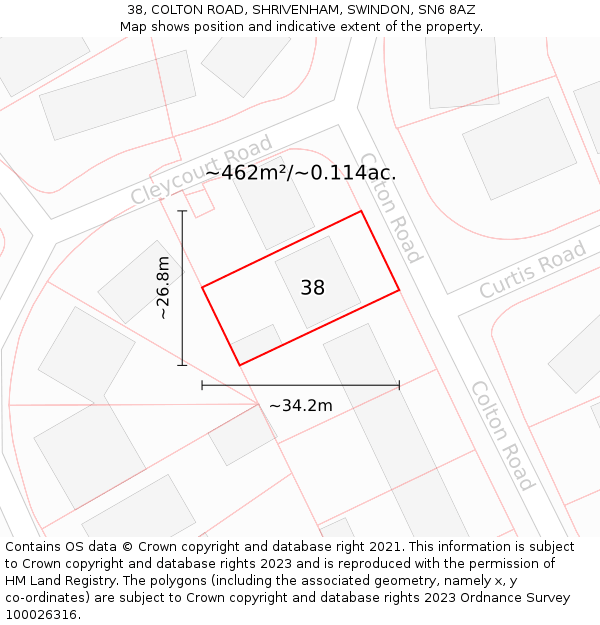 38, COLTON ROAD, SHRIVENHAM, SWINDON, SN6 8AZ: Plot and title map