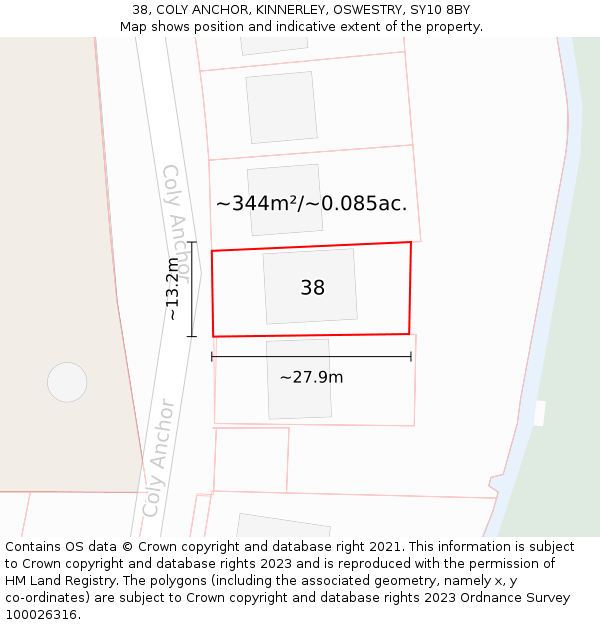 38, COLY ANCHOR, KINNERLEY, OSWESTRY, SY10 8BY: Plot and title map