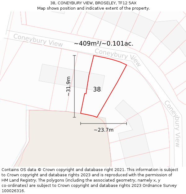 38, CONEYBURY VIEW, BROSELEY, TF12 5AX: Plot and title map