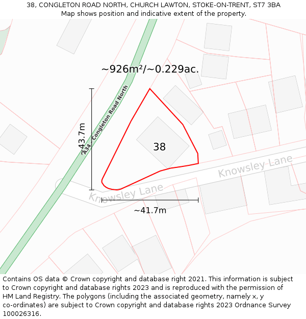 38, CONGLETON ROAD NORTH, CHURCH LAWTON, STOKE-ON-TRENT, ST7 3BA: Plot and title map