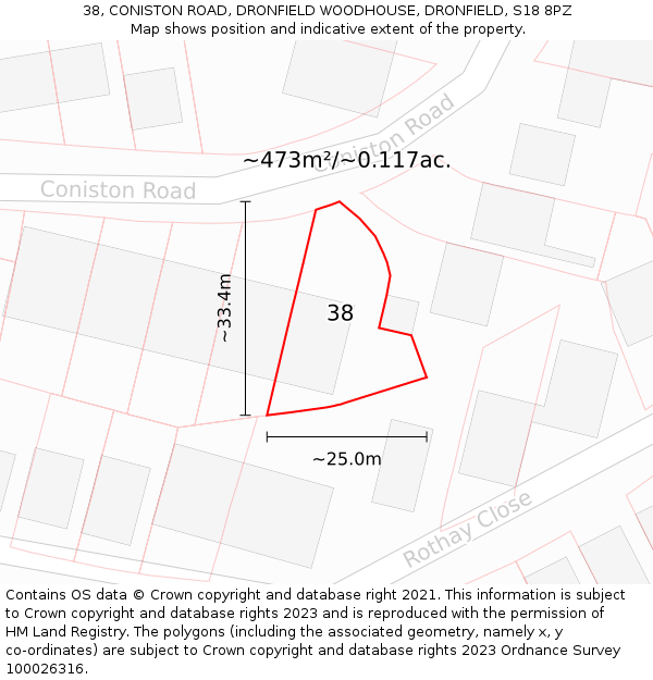 38, CONISTON ROAD, DRONFIELD WOODHOUSE, DRONFIELD, S18 8PZ: Plot and title map