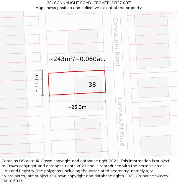 38, CONNAUGHT ROAD, CROMER, NR27 0BZ: Plot and title map