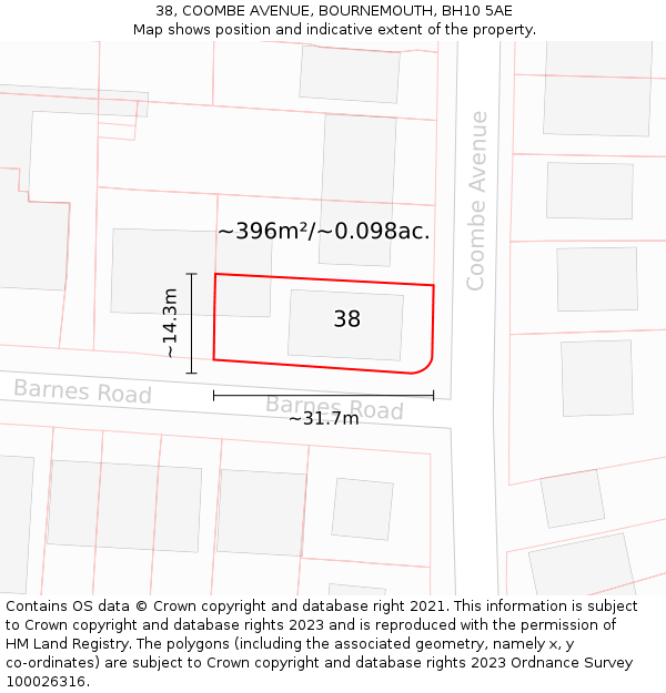 38, COOMBE AVENUE, BOURNEMOUTH, BH10 5AE: Plot and title map