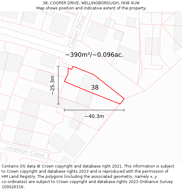 38, COOPER DRIVE, WELLINGBOROUGH, NN8 4UW: Plot and title map