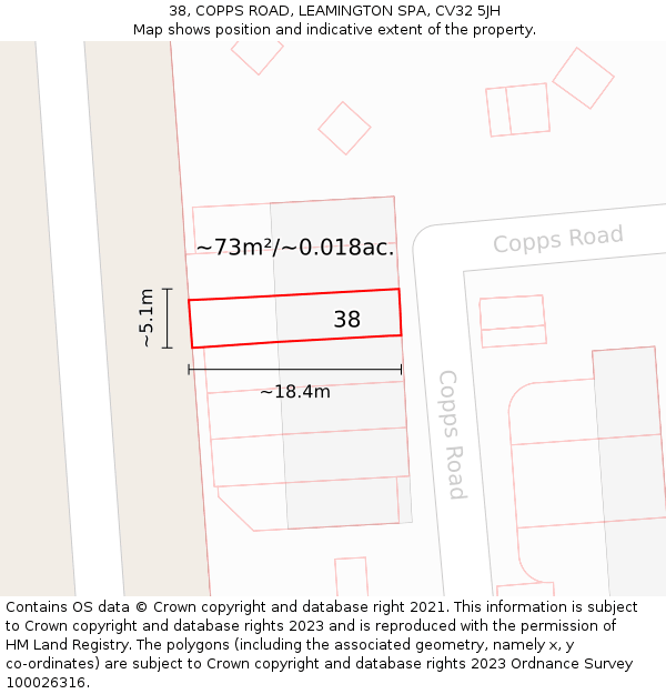 38, COPPS ROAD, LEAMINGTON SPA, CV32 5JH: Plot and title map