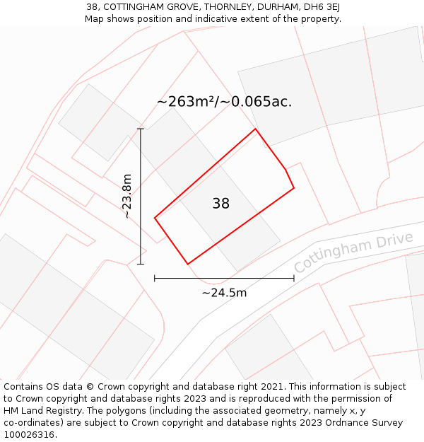 38, COTTINGHAM GROVE, THORNLEY, DURHAM, DH6 3EJ: Plot and title map