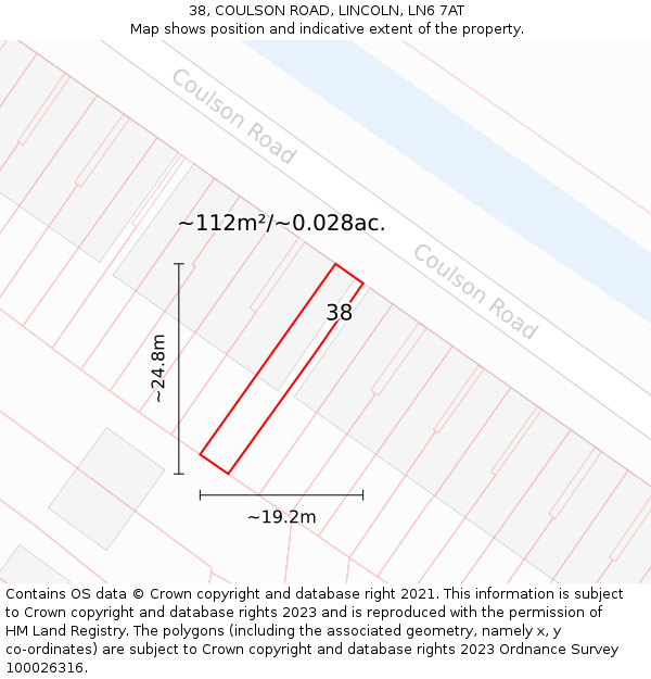 38, COULSON ROAD, LINCOLN, LN6 7AT: Plot and title map