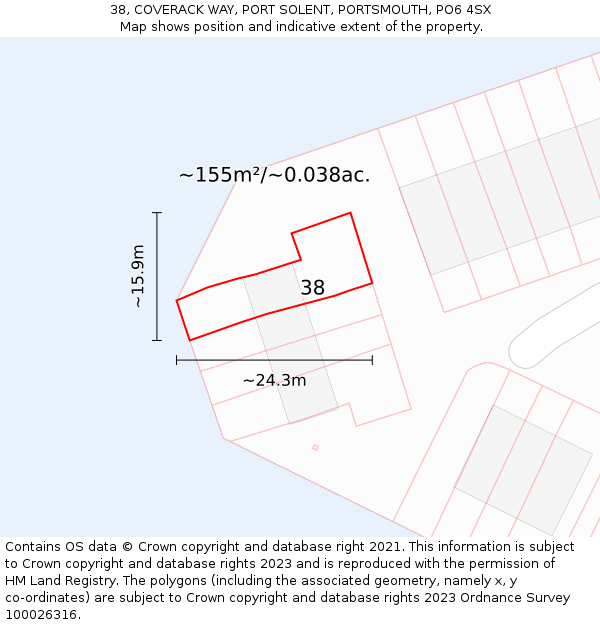 38, COVERACK WAY, PORT SOLENT, PORTSMOUTH, PO6 4SX: Plot and title map