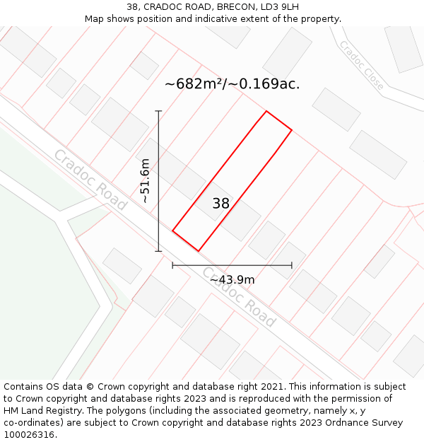 38, CRADOC ROAD, BRECON, LD3 9LH: Plot and title map