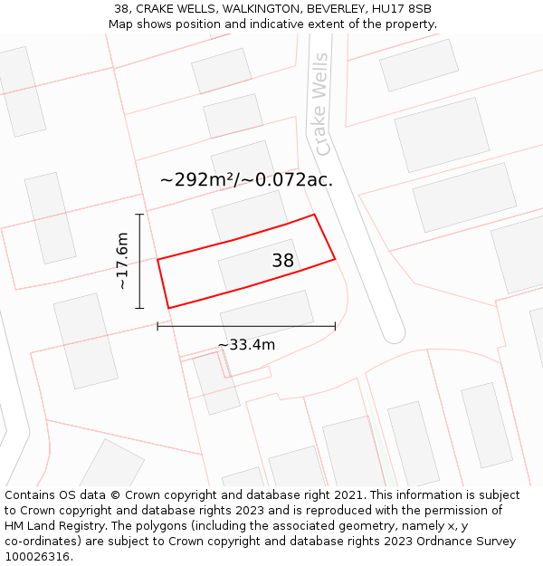 38, CRAKE WELLS, WALKINGTON, BEVERLEY, HU17 8SB: Plot and title map