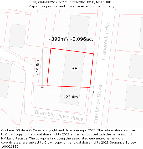 38, CRANBROOK DRIVE, SITTINGBOURNE, ME10 1RE: Plot and title map