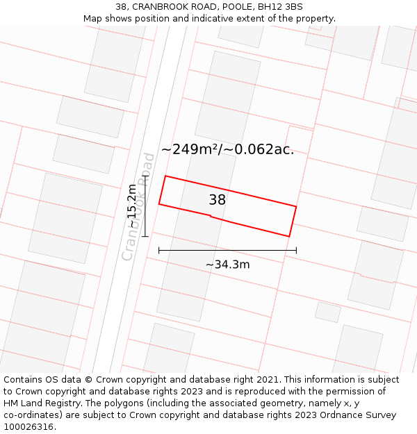 38, CRANBROOK ROAD, POOLE, BH12 3BS: Plot and title map