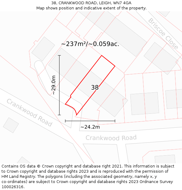 38, CRANKWOOD ROAD, LEIGH, WN7 4GA: Plot and title map