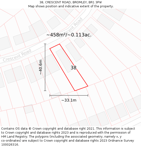 38, CRESCENT ROAD, BROMLEY, BR1 3PW: Plot and title map