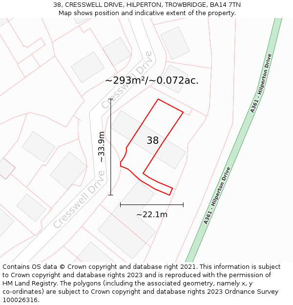 38, CRESSWELL DRIVE, HILPERTON, TROWBRIDGE, BA14 7TN: Plot and title map