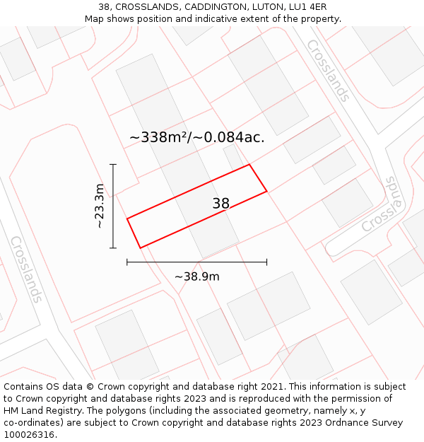 38, CROSSLANDS, CADDINGTON, LUTON, LU1 4ER: Plot and title map