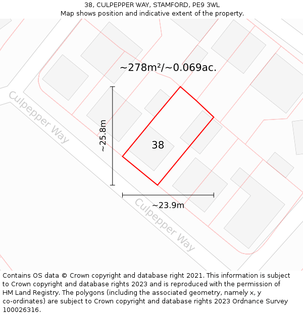 38, CULPEPPER WAY, STAMFORD, PE9 3WL: Plot and title map