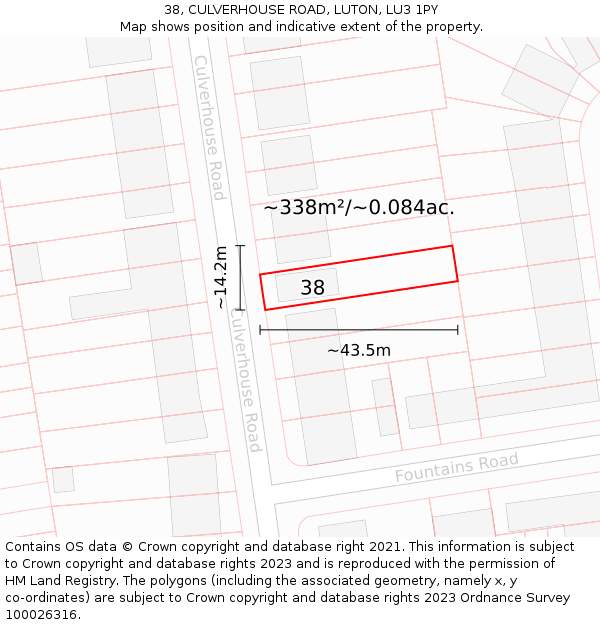 38, CULVERHOUSE ROAD, LUTON, LU3 1PY: Plot and title map