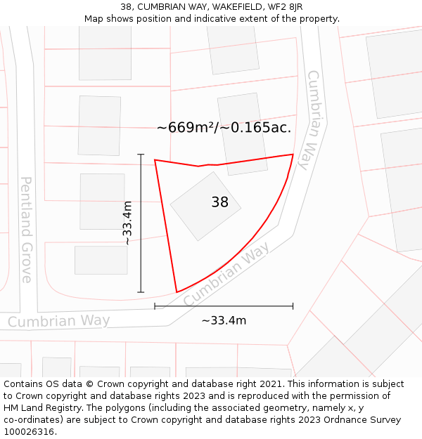 38, CUMBRIAN WAY, WAKEFIELD, WF2 8JR: Plot and title map