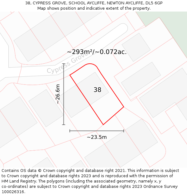 38, CYPRESS GROVE, SCHOOL AYCLIFFE, NEWTON AYCLIFFE, DL5 6GP: Plot and title map