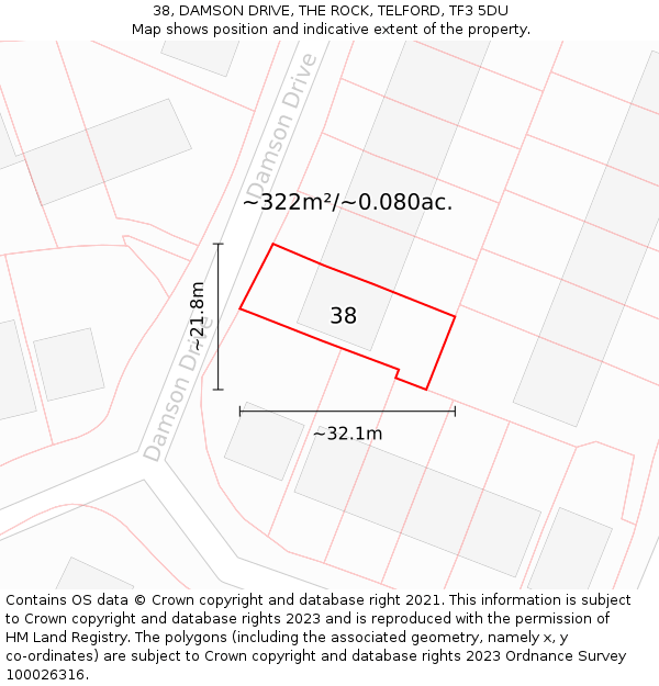 38, DAMSON DRIVE, THE ROCK, TELFORD, TF3 5DU: Plot and title map