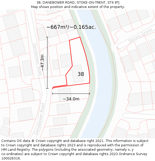 38, DANEBOWER ROAD, STOKE-ON-TRENT, ST4 8TJ: Plot and title map