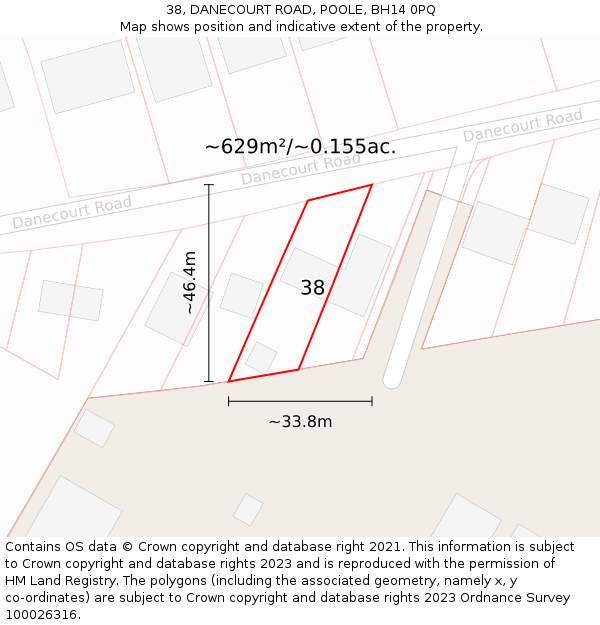 38, DANECOURT ROAD, POOLE, BH14 0PQ: Plot and title map