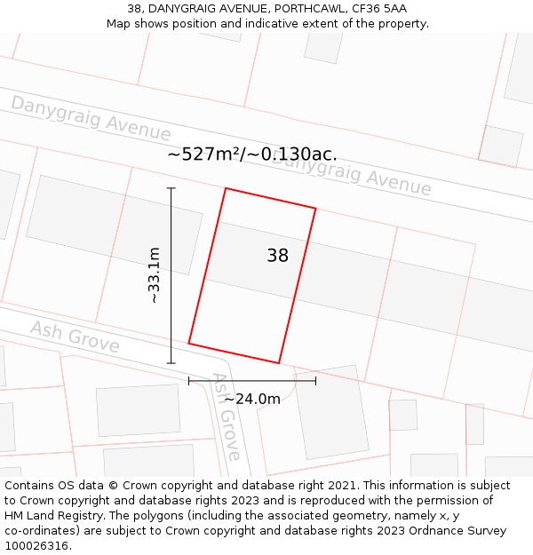 38, DANYGRAIG AVENUE, PORTHCAWL, CF36 5AA: Plot and title map