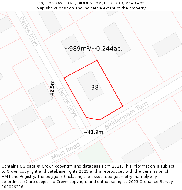 38, DARLOW DRIVE, BIDDENHAM, BEDFORD, MK40 4AY: Plot and title map