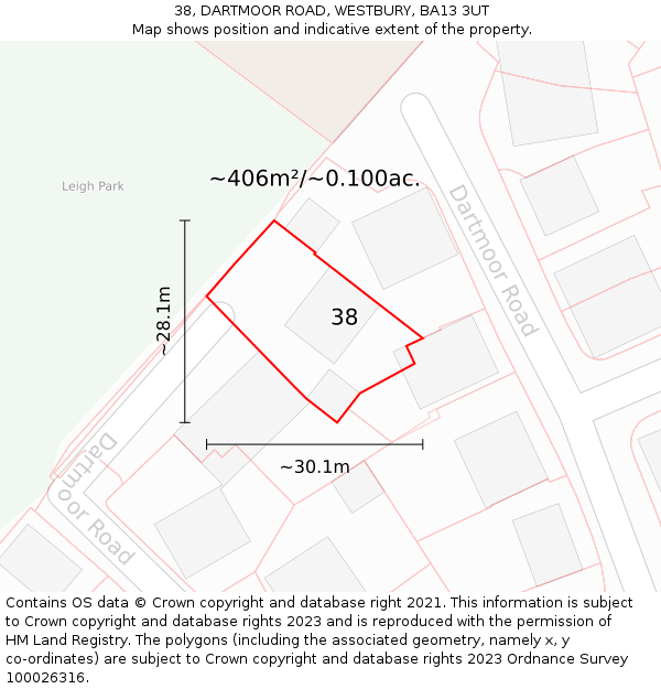 38, DARTMOOR ROAD, WESTBURY, BA13 3UT: Plot and title map