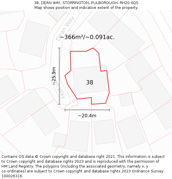 38, DEAN WAY, STORRINGTON, PULBOROUGH, RH20 4QS: Plot and title map