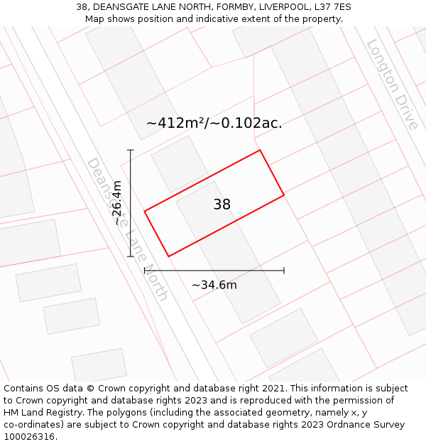 38, DEANSGATE LANE NORTH, FORMBY, LIVERPOOL, L37 7ES: Plot and title map