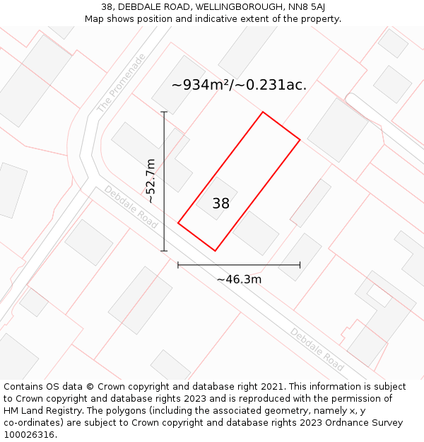 38, DEBDALE ROAD, WELLINGBOROUGH, NN8 5AJ: Plot and title map