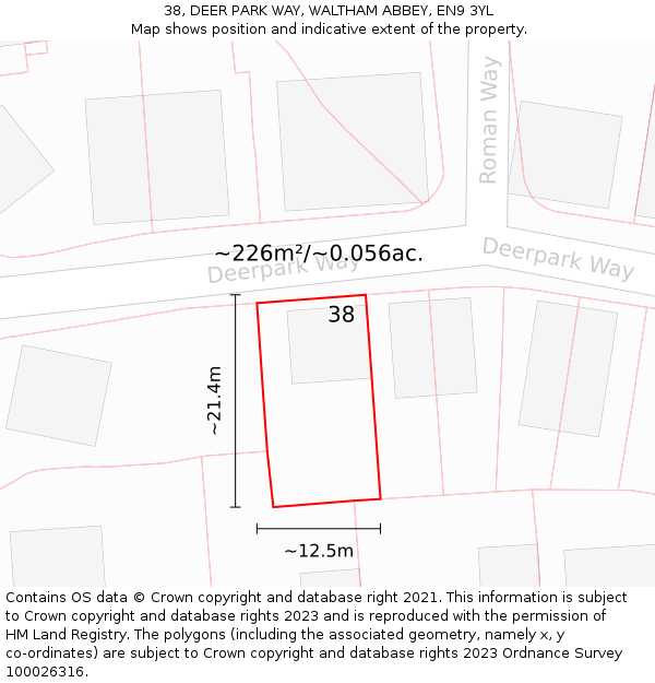 38, DEER PARK WAY, WALTHAM ABBEY, EN9 3YL: Plot and title map