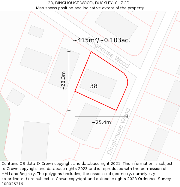 38, DINGHOUSE WOOD, BUCKLEY, CH7 3DH: Plot and title map