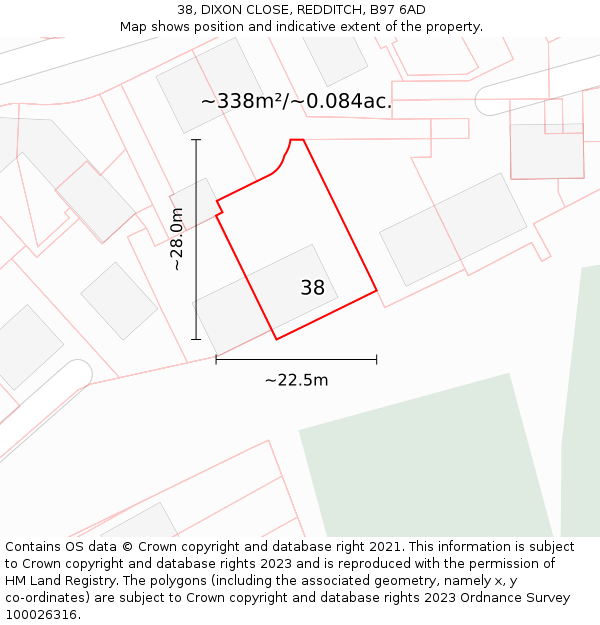 38, DIXON CLOSE, REDDITCH, B97 6AD: Plot and title map