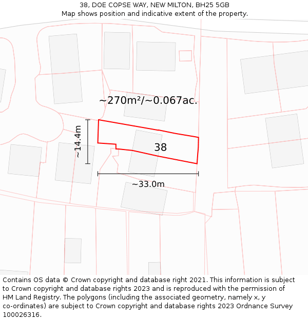 38, DOE COPSE WAY, NEW MILTON, BH25 5GB: Plot and title map