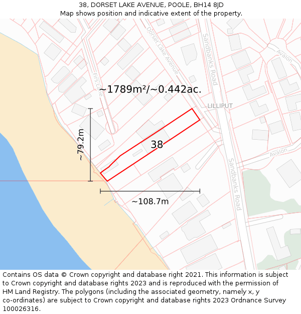 38, DORSET LAKE AVENUE, POOLE, BH14 8JD: Plot and title map