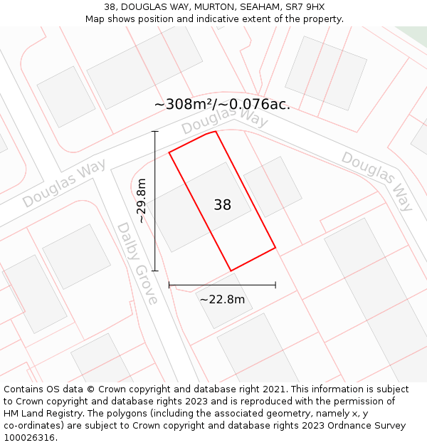 38, DOUGLAS WAY, MURTON, SEAHAM, SR7 9HX: Plot and title map