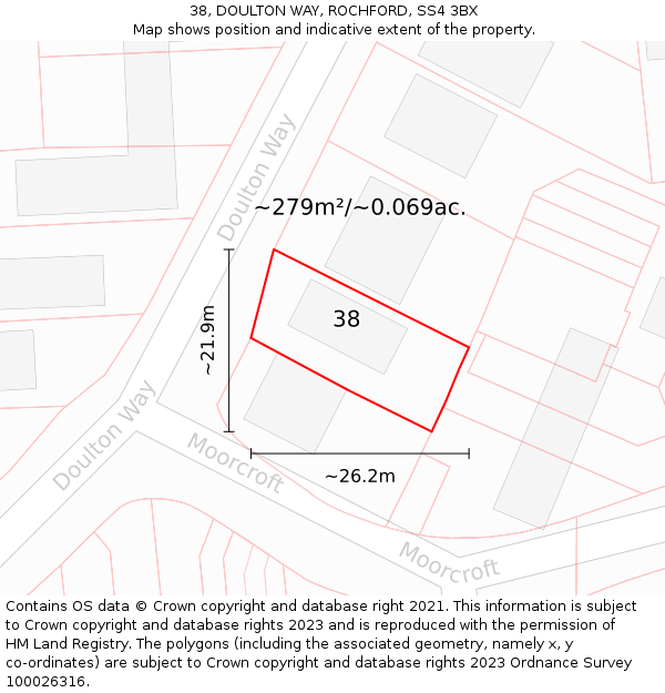 38, DOULTON WAY, ROCHFORD, SS4 3BX: Plot and title map