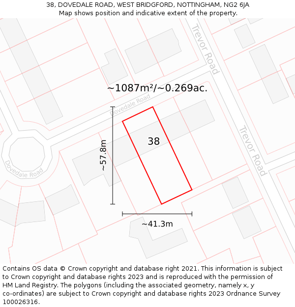 38, DOVEDALE ROAD, WEST BRIDGFORD, NOTTINGHAM, NG2 6JA: Plot and title map