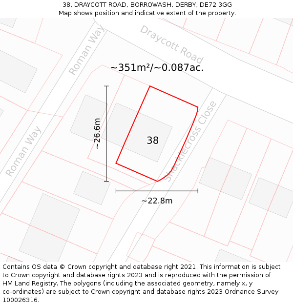 38, DRAYCOTT ROAD, BORROWASH, DERBY, DE72 3GG: Plot and title map