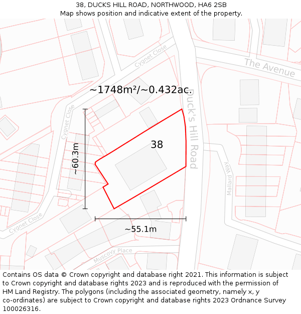 38, DUCKS HILL ROAD, NORTHWOOD, HA6 2SB: Plot and title map