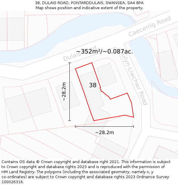 38, DULAIS ROAD, PONTARDDULAIS, SWANSEA, SA4 8PA: Plot and title map