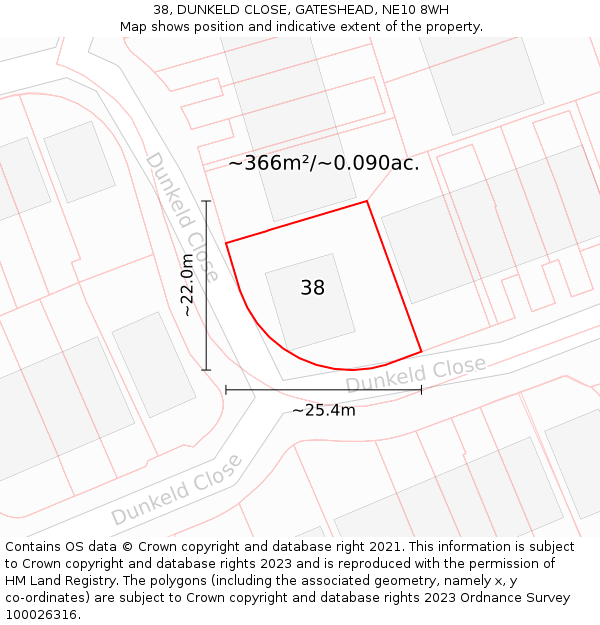 38, DUNKELD CLOSE, GATESHEAD, NE10 8WH: Plot and title map