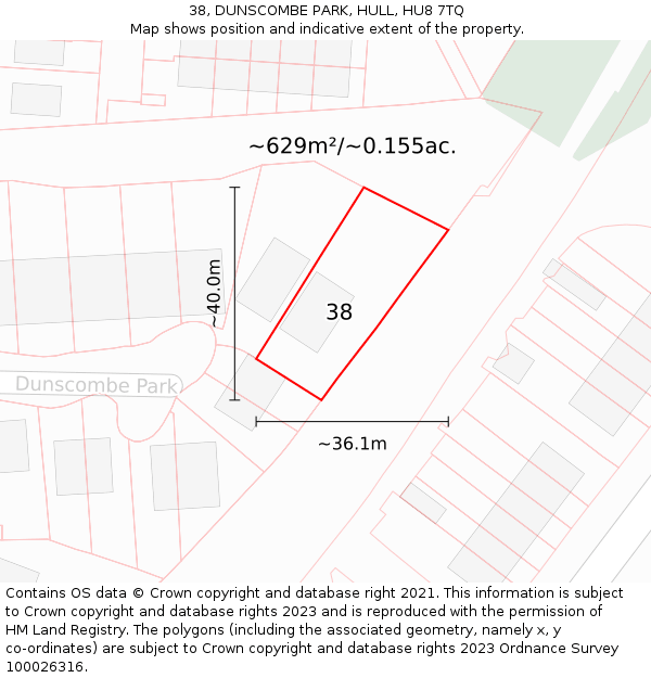 38, DUNSCOMBE PARK, HULL, HU8 7TQ: Plot and title map