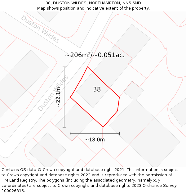 38, DUSTON WILDES, NORTHAMPTON, NN5 6ND: Plot and title map