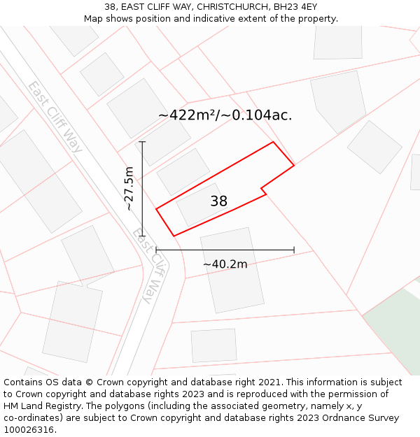 38, EAST CLIFF WAY, CHRISTCHURCH, BH23 4EY: Plot and title map