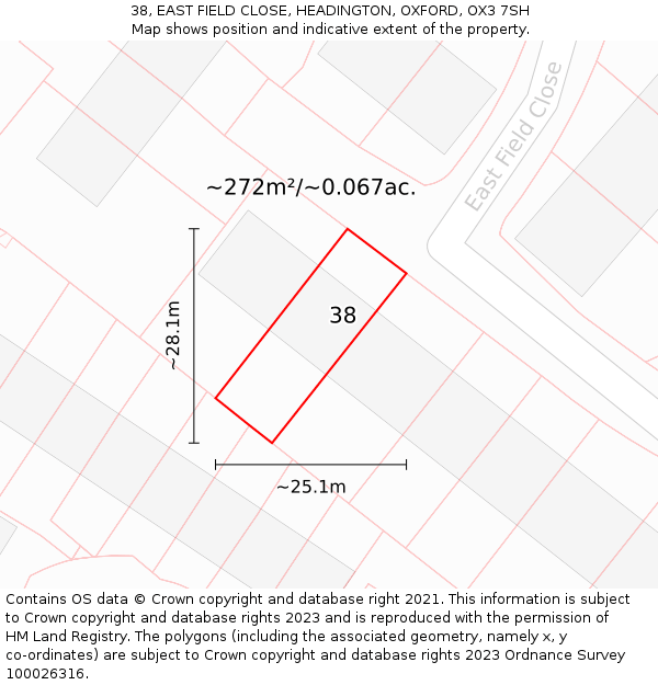 38, EAST FIELD CLOSE, HEADINGTON, OXFORD, OX3 7SH: Plot and title map